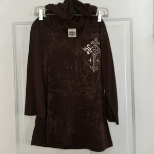 Brown hoodie with rhinestone accents